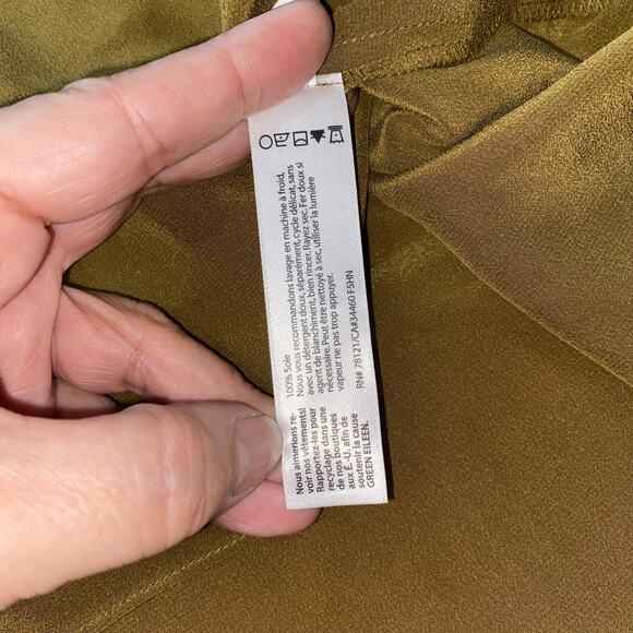 Eileen Fisher Green Button Down Women Size 3X Shirt Classic Designer Silk Flaw - Picture 6 of 8